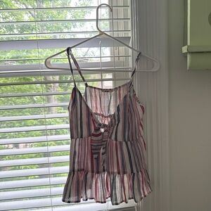 Francesca's Collections Pink and Gray Ruffled Tie Front Camisole